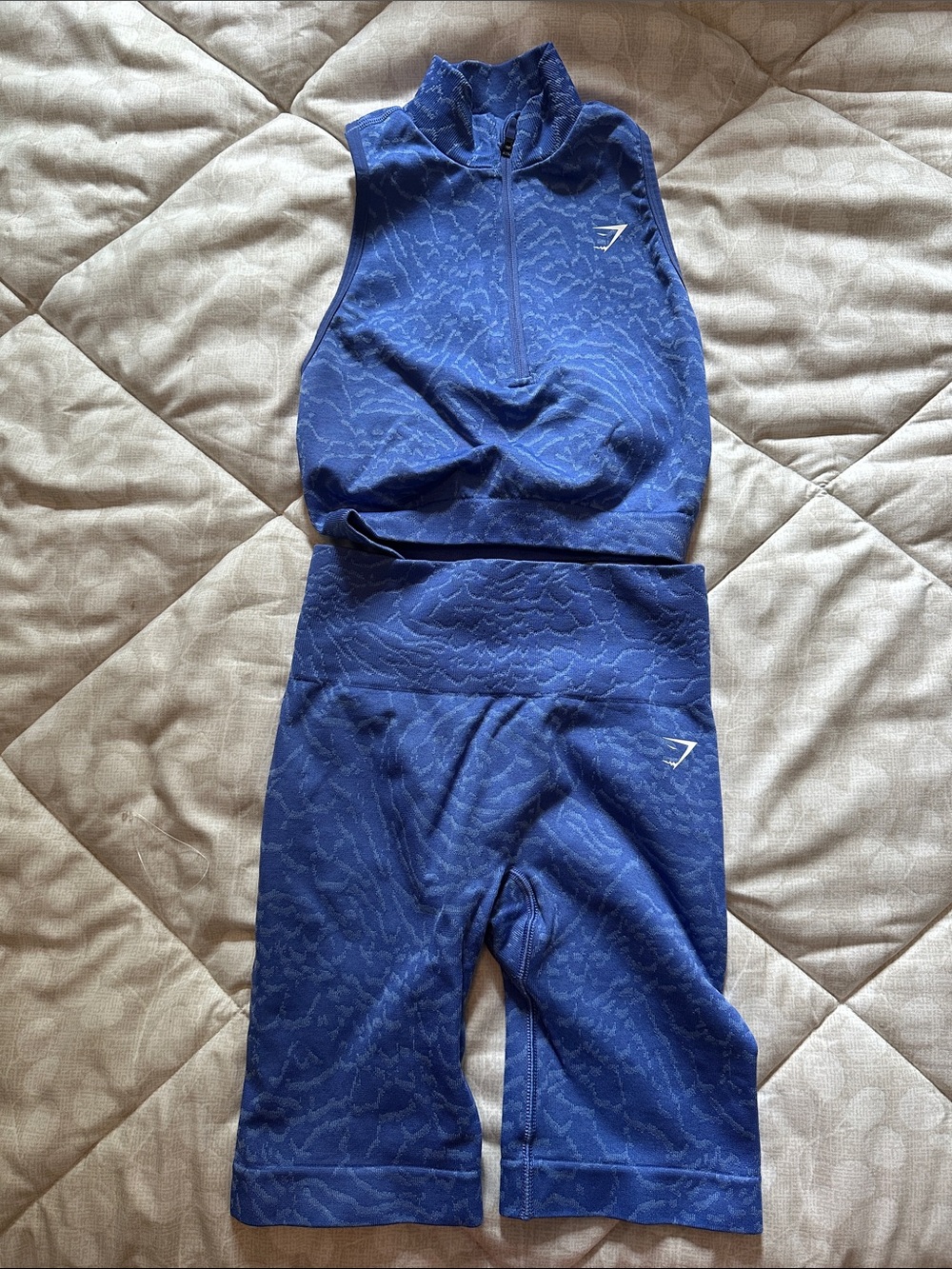 Gymshark Navy Textured Cropped Zip Tank & High-Waist Bike Shorts Set